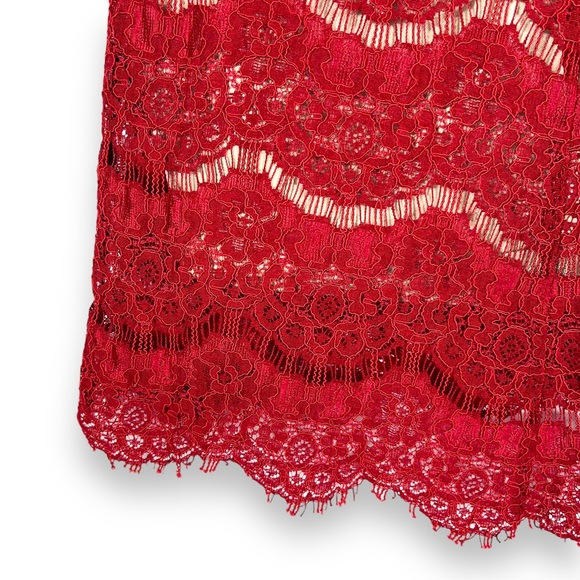 Love Fire Lace High Mock Neck Keyhole Neck Sleeveless Top, Dark Red, Size Small - Picture 6 of 9